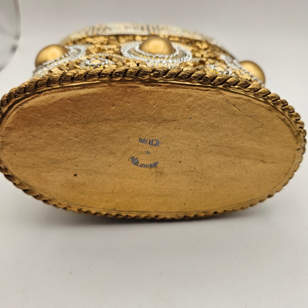 Vintage Mary Frances Gold Silver Beaded Minaudiere Evening Bag Handbag Purse - Picture 3 of 14
